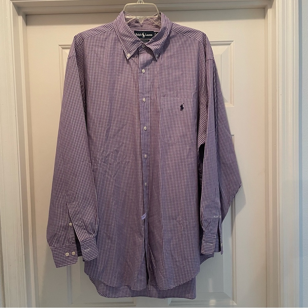 Ralph Lauren Yarmouth Purple Gingham Check Shirt – Size 17 34/35 – 100% Cotton